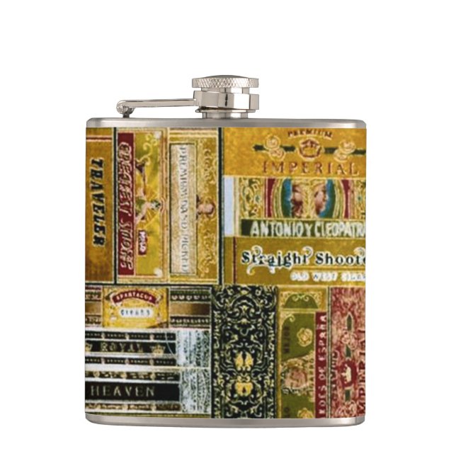 Vintage Cigar Boxes Hip Flask (Front)