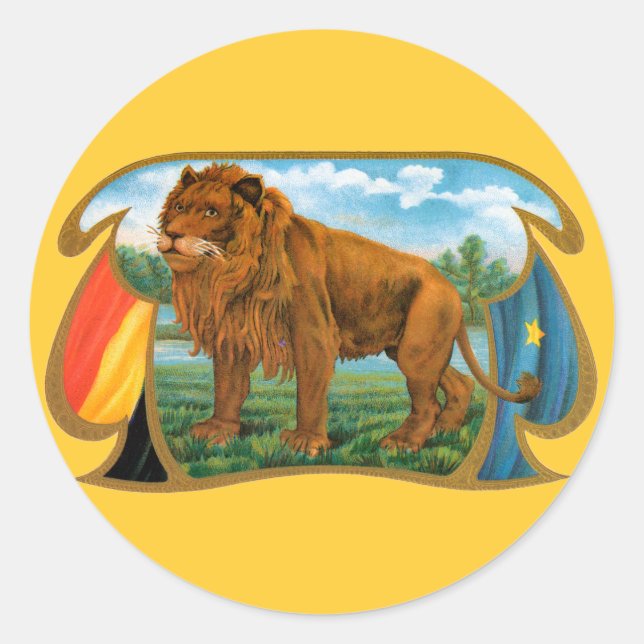 Vintage Cigar Label Art, African Lion in Savannah (Front)