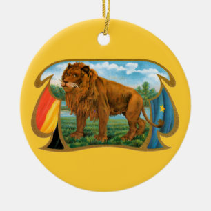 Vintage Cigar Label Art, African Lion in Savannah Ceramic Tree Decoration