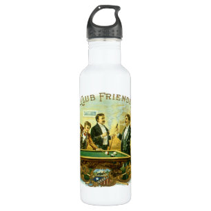 Vintage Cigar Label Art, Club Friends Billiards 710 Ml Water Bottle