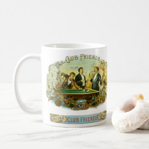 Vintage Cigar Label Art, Club Friends Billiards Coffee Mug