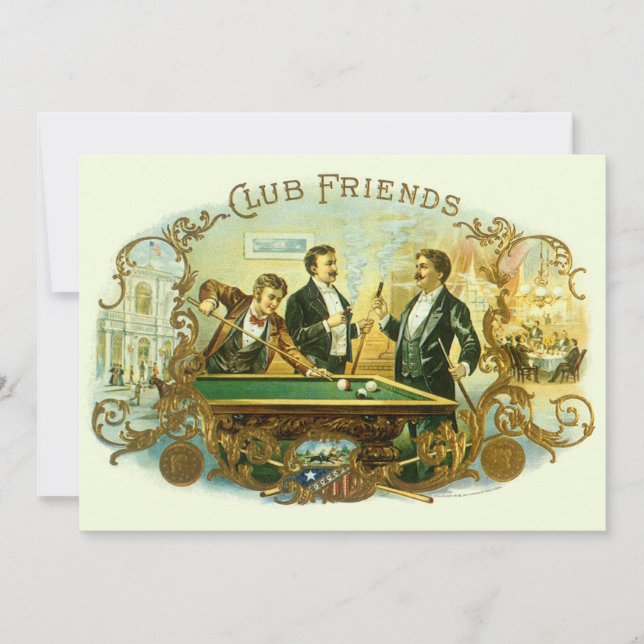 Vintage Cigar Label Art, Club Friends Billiards Invitation (Front)