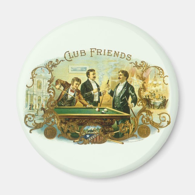 Vintage Cigar Label Art, Club Friends Billiards Magnet (Front)