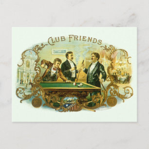 Vintage Cigar Label Art, Club Friends Billiards Postcard
