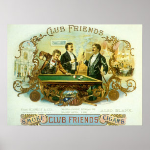 Vintage Cigar Label Art, Club Friends Billiards Poster