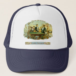 Vintage Cigar Label Art, Club Friends Billiards Trucker Hat
