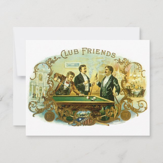 Vintage Cigar Label Art, Club Friends Invitation (Front)