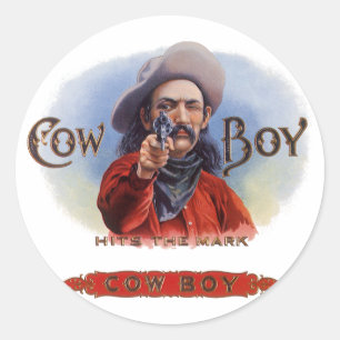 Vintage Cigar Label Art, Cowboy Hits the Mark