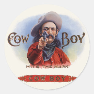 Vintage Cigar Label Art, Cowboy Hits the Mark