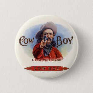 Vintage Cigar Label Art, Cowboy Hits the Mark 6 Cm Round Badge