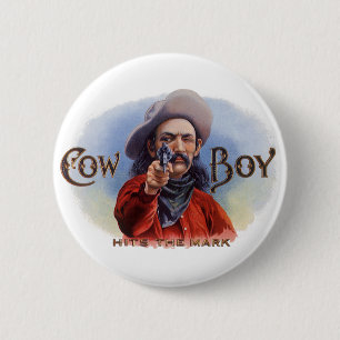 Vintage Cigar Label Art, Cowboy Hits the Mark 6 Cm Round Badge