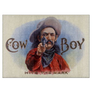 Vintage Cigar Label Art, Cowboy Hits the Mark Cutting Board