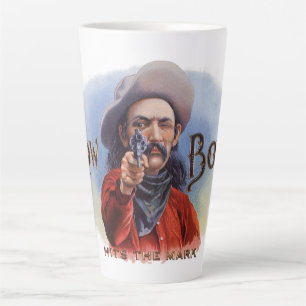 Vintage Cigar Label Art, Cowboy Hits the Mark Latte Mug