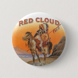 Vintage Cigar Label Art, Red Cloud Indian on Horse 6 Cm Round Badge