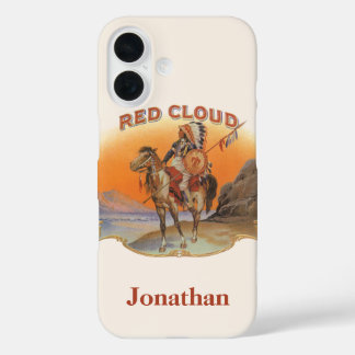 Vintage Cigar Label Art, Red Cloud Indian on Horse iPhone 16 Case