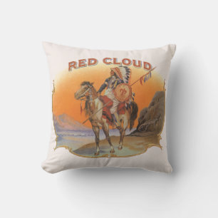 Vintage Cigar Label Art, Red Cloud Indian on Horse Cushion