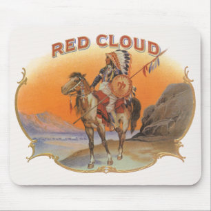 Vintage Cigar Label Art, Red Cloud Indian on Horse Mouse Mat