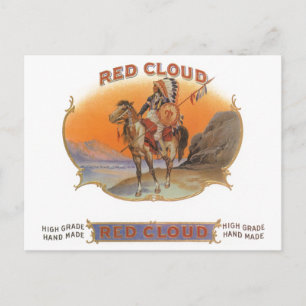 Vintage Cigar Label Art, Red Cloud Indian on Horse Postcard