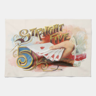 Vintage Cigar Label Art Straight Flush with Hearts Tea Towel