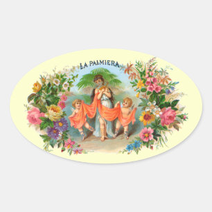Vintage Cigar Label La Palmiera, Woman with Angels