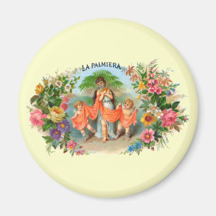 Vintage Cigar Label La Palmiera, Woman with Angels Magnet
