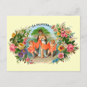 Vintage Cigar Label La Palmiera, Woman with Angels Postcard