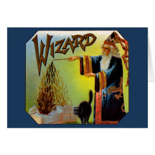 Vintage Cigar Label, Magic Wizard with Black Cat