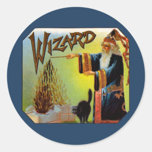 Vintage Cigar Label, Magic Wizard with Black Cat Classic Round Sticker