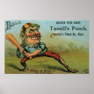 Vintage Cigar Label, Sports Baseball Tansill Punch Poster