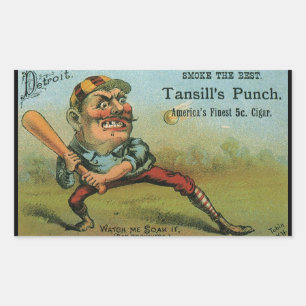 Vintage Cigar Label, Sports Baseball Tansill Punch Rectangular Sticker