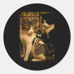 Vintage Cigarette Cat Smoking Tattoo Inked Artist  Classic Round Sticker