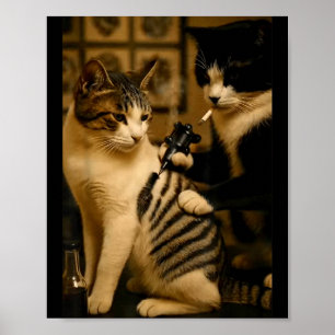Vintage Cigarette Cat Smoking Tattoo Inked Artist  Poster
