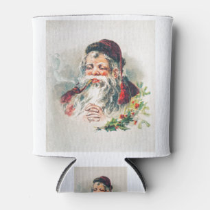 Vintage Cigarette Santa Claus Illustration Can Cooler