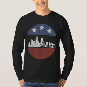 Vintage Cincinnati City Skyline American Us Flag T-Shirt
