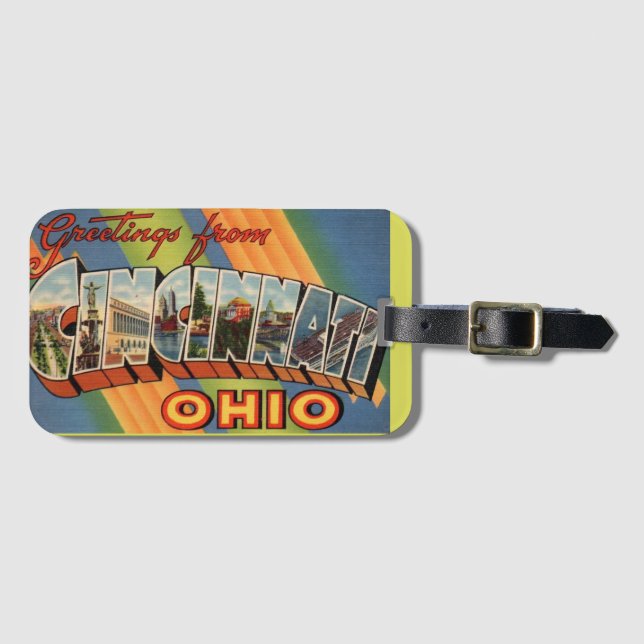 Vintage Cincinnati Greeting  Luggage Tag (Front Horizontal)