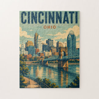 Vintage Cincinnati Ohio Skyline Jigsaw Puzzle