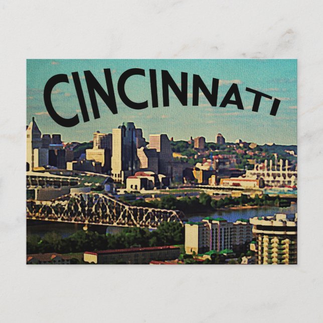 Vintage Cincinnati Skyline Postcard (Front)