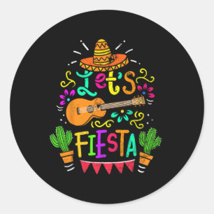 Vintage Cinco De Mayo Cactus Sombrero Guitar Classic Round Sticker