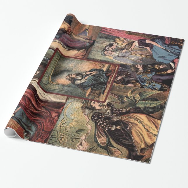 Vintage Cinderella Christmas Montage Wrapping Paper (Unrolled)