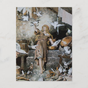 Vintage Cinderella Feeding Birds Postcard