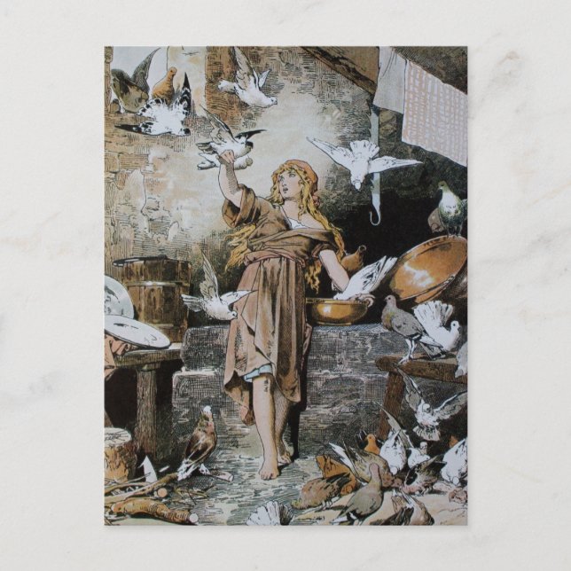 Vintage Cinderella Feeding Birds Postcard (Front)