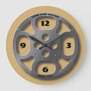 Vintage Cinema Theater Movie Film Reel Template Large Clock