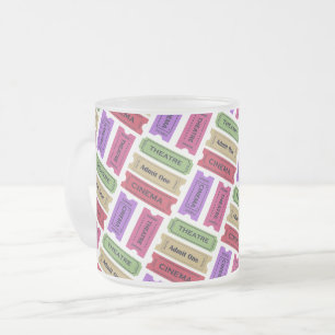 Vintage Cinema & Theatre Ticket Stubs Pattern Frosted Glass Coffee Mug