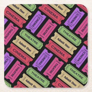 Vintage Cinema & Theatre Ticket Stubs Pattern Square Paper Coaster