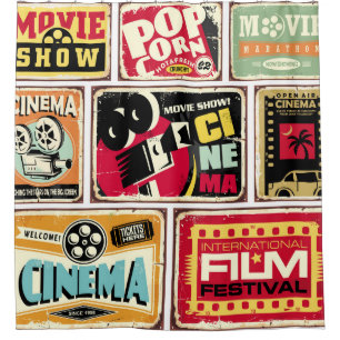 Vintage cinema tin signs collection. Movie industr Shower Curtain