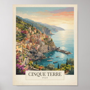 Vintage Cinque Terre Italy Travel Poster Italian
