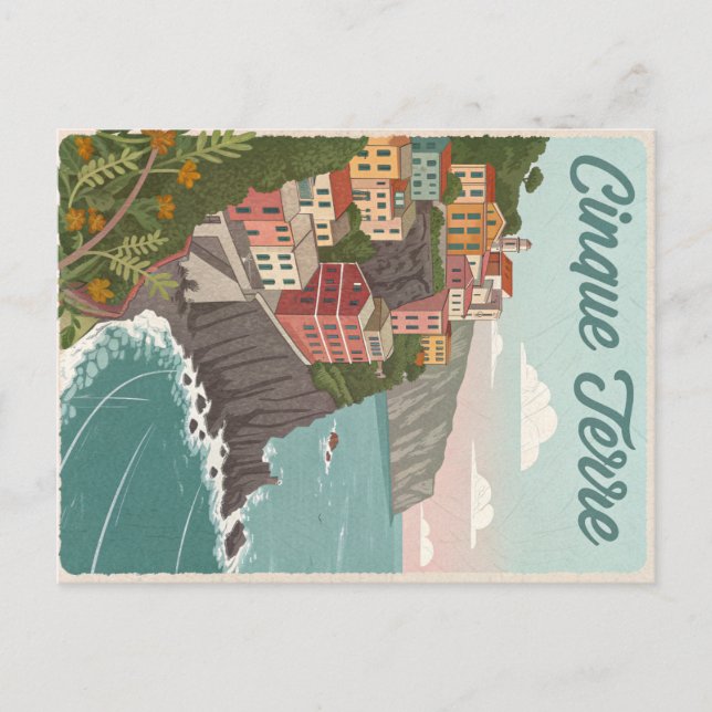 Vintage Cinque Terre Vernazza Cliffside Postcard (Front)