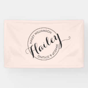 Vintage Circle Stamp Logo Makeup and Beauty Pink Banner