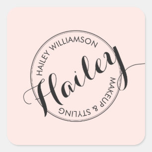 Vintage Circle Stamp Logo Makeup and Beauty Pink Square Sticker