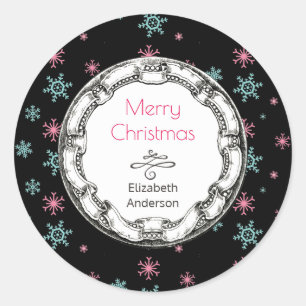 Vintage Circle With Snowflakes Merry Christmas Classic Round Sticker